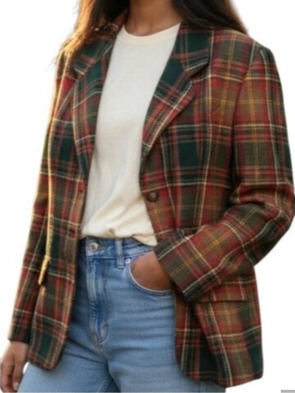 Vintage TWCC Wool Preppy Plaid Blazer Jacket 
Size S/M